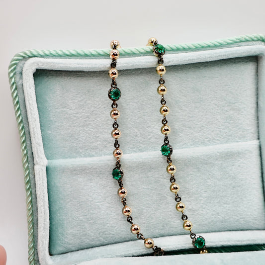 Ball Chain Georgian Bracelet with 1 Ct of Round Emeralds, view 2