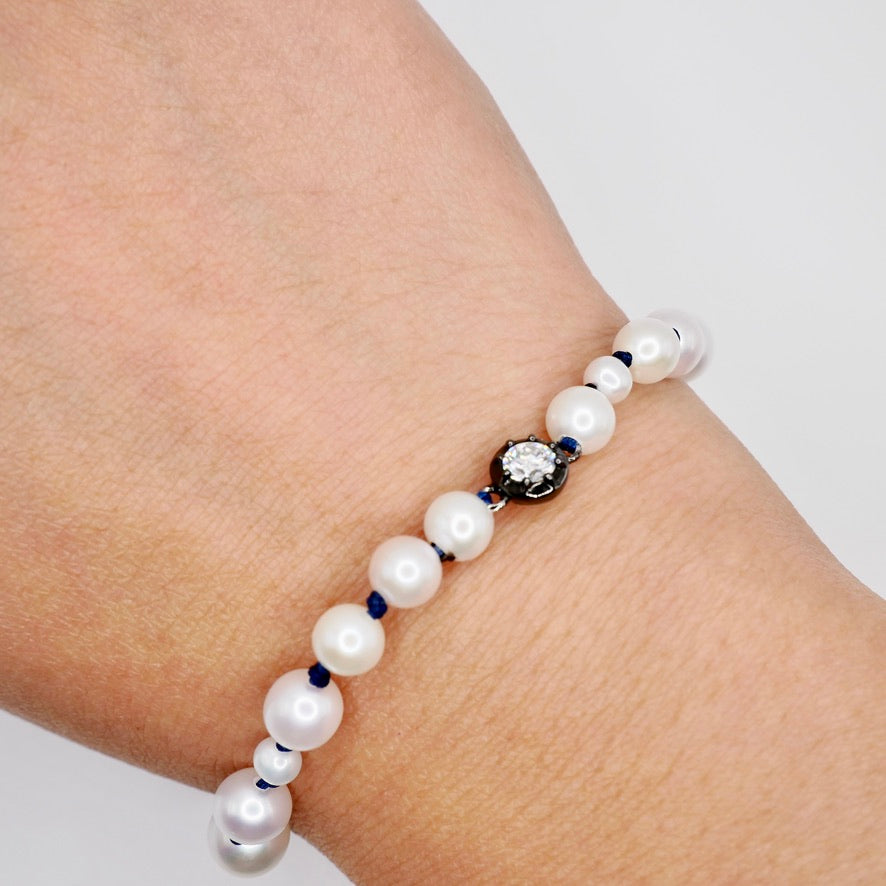 Collier de perles d'eau douce graduées avec diamant de laboratoire serti à la géorgienne sur cordon de soie, 16 pouces