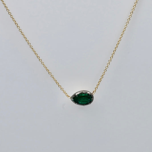 Georgian Victorian Collet Set Round Back Pear Shaped Emerald Necklace, view 2