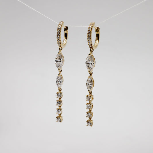 Lab Diamond Marquise and Round Cut Drop Huggies, 18K Gold, view 2
