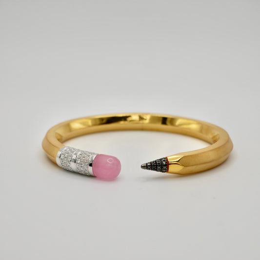 Pencil Bangle with Moissanite and Pink Nephrite, 18K Gold Filled, view 2