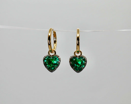 Heart Cut Emerald Georgian Victorian Gold Earrings, 18K Gold, view 2