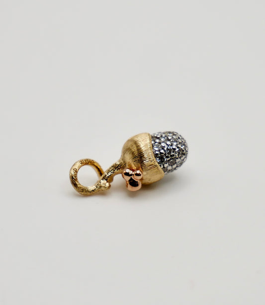 Pave Diamond Acorn Pinecone Pendant Charm, 18K Gold, view 2