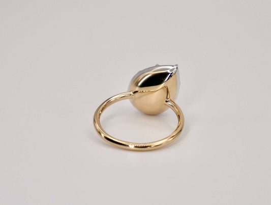 Georgian Victorian Tilted Pear Ring, Lab Diamond or Moissanite, 14K Gold, view 2
