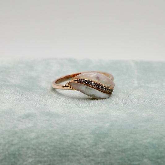 Pearl Leaf Diamond Ring, 14K Gold, view 2