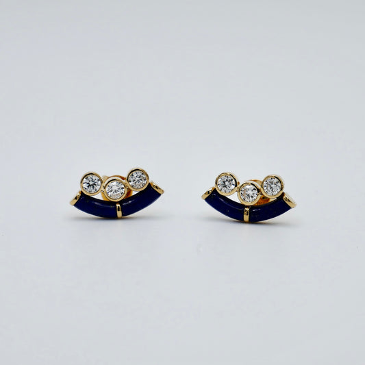 Lapis Lazuli and Lab Grown Diamond Arc Stud Earrings, 14K or 18K Gold