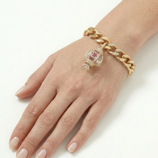 Lantern Pendant Charm Pavé Moissanite Lab Ruby Crystal