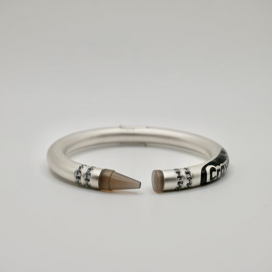 Customizable Crayon Bracelet with Grey Agate and Moissanites, Gold Filled, view 2