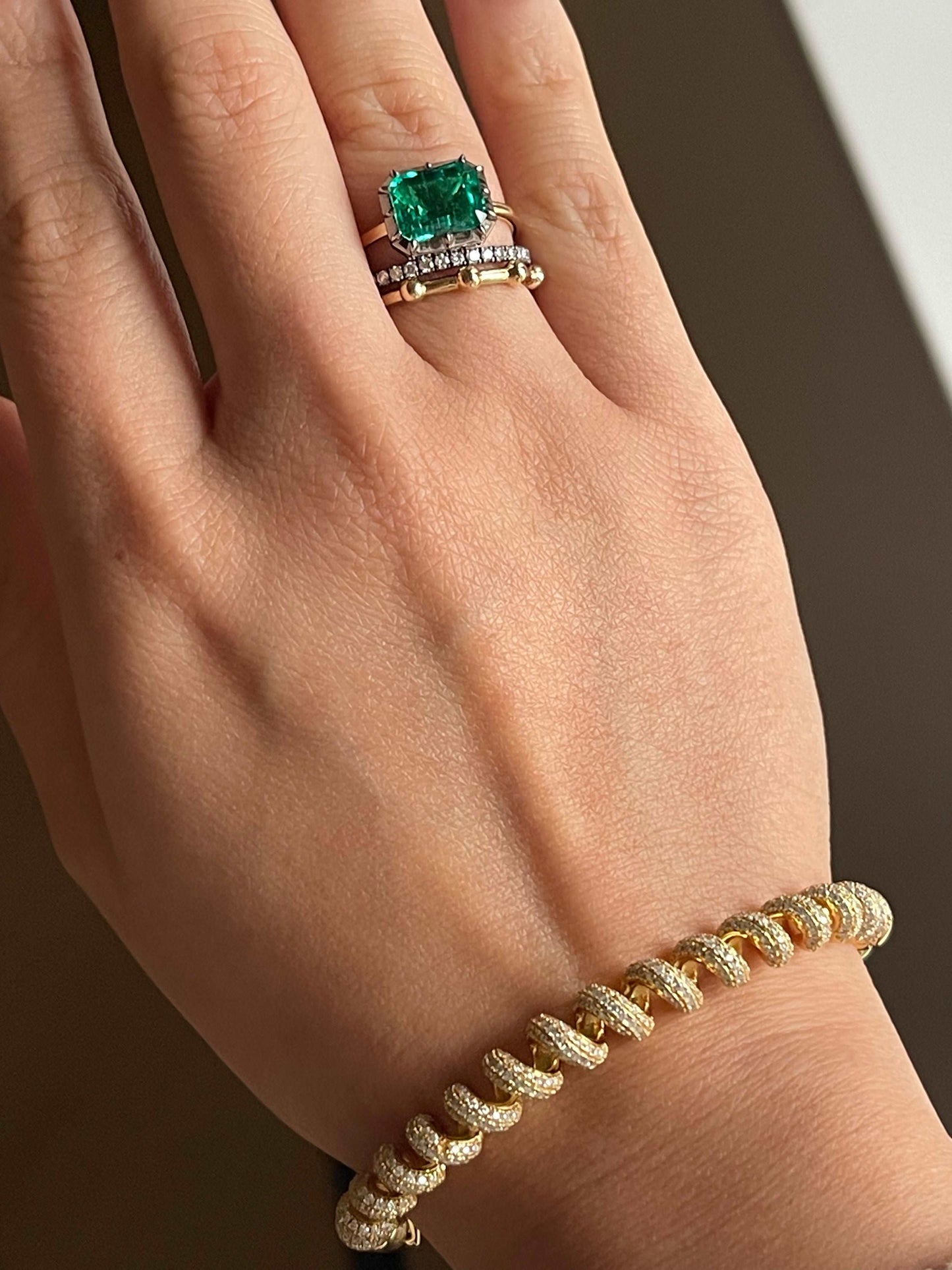 Fusilli Rotini Spiral Gold Moissanite Bangle, view 15