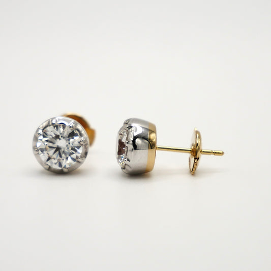 Georgian Victorian Round Lab Diamond Stud Earrings, view 2