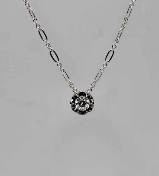 Lab Grown Old European Cut Diamond Gold Trombone Chain Necklace, 14K Gold, view 2