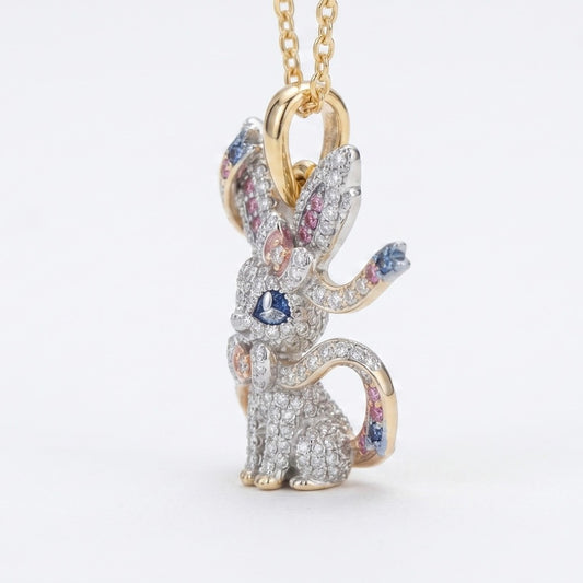 Sylveon Pokemon Pendant Moissanite Gemstone Charm in 14K or 18K Gold, view 2