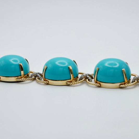 Pebble Cabochon Sicilian Turquoise and Moissanite Rope Bracelet, view 2