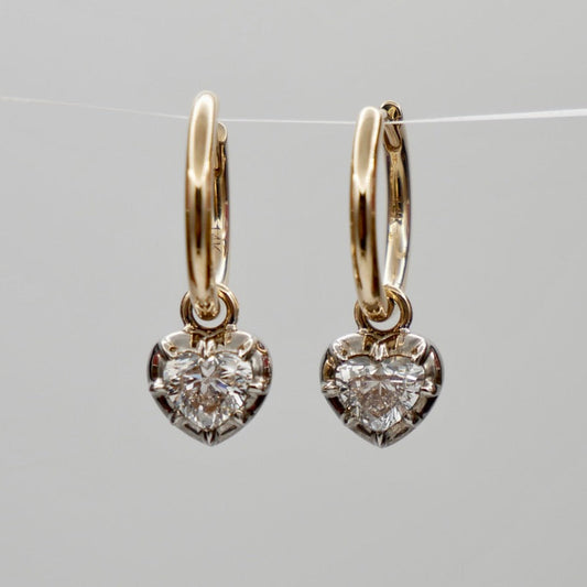 Heart Georgian Victorian Diamond White 14K or 18K Gold Hoop Earrings