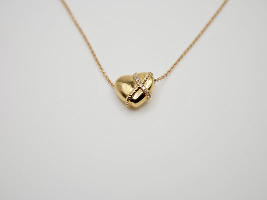 18K Yellow Gold Moissanite Sculpted Heart Rope Chain Necklace | by Disco Marshmallow