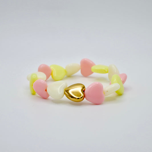 Pastel Heart Bead Stretch Bracelet with Heart Bead, 18K Gold Filled, Ready to Ship (Copy)