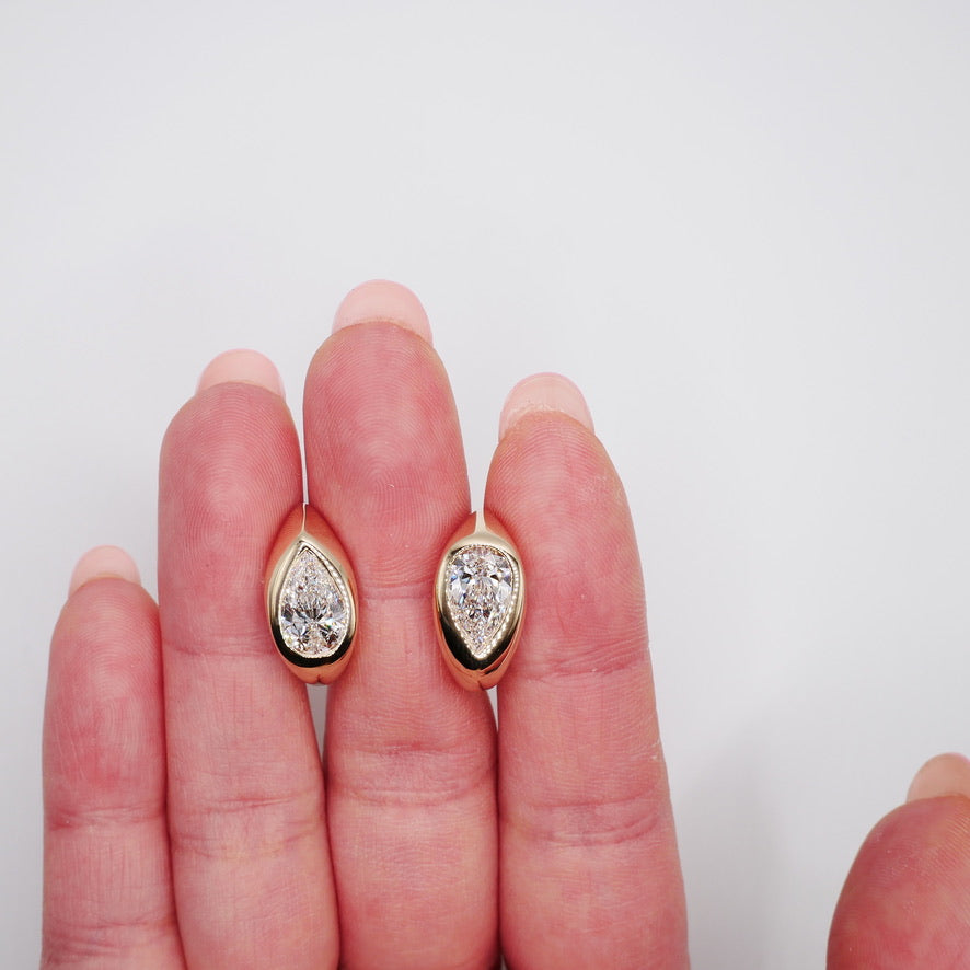 Mismatched Pear Lab Diamond Dome Huggie Earrings in 14K or 18K Yellow Gold