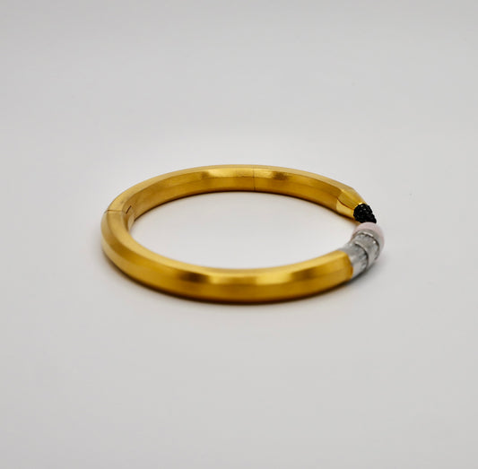 18K Gold Filled Pencil Bracelet Bangle with Moissanite and Pink Nephrite, Hypoallergenic, Waterproof and Tarnish Resistant | Nadine Ghosn style | Drake jewelry | Justin Bieber jewelry | Beyonce jewelry | novelty fun fine jewelry | by Disco Marshmallow