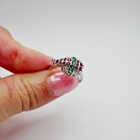 Shrimp Sushi Ring with Lab Rubies, 14K Gold, view 2