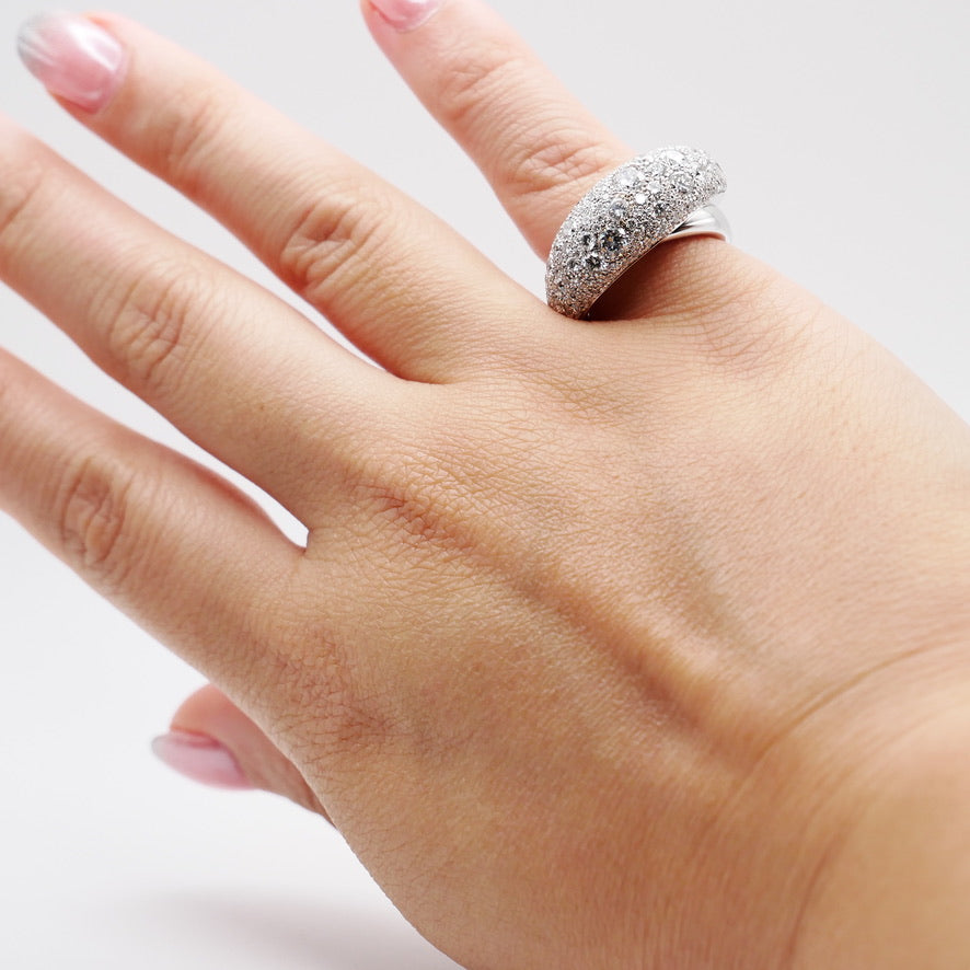 Pavé crossover dome ring in 18K white gold with lab grown diamonds, view 6