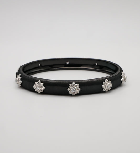 Engraved Fabric Silk Diamond Bangle, 18K Gold, view 2