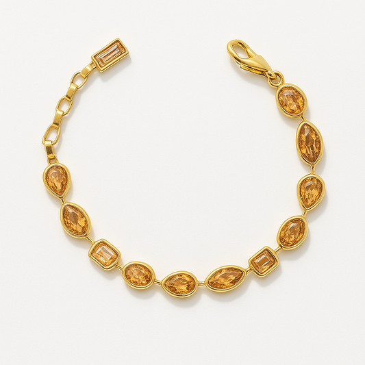 Mixed Shape Champagne Moissanites Diamond Yellow Gold Tennis Bracelet in 14K or 18K Gold Filled or Solid Gold | by Disco Marshmallow