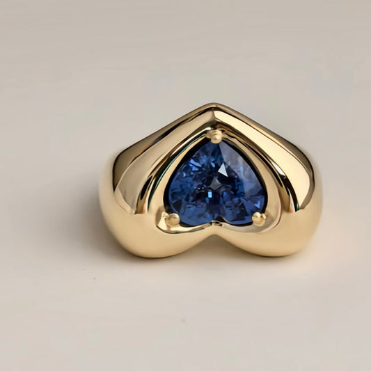 Chunky Marshmallow Pillow Plump Heart Ring with Lab Grown Sapphire, view 2