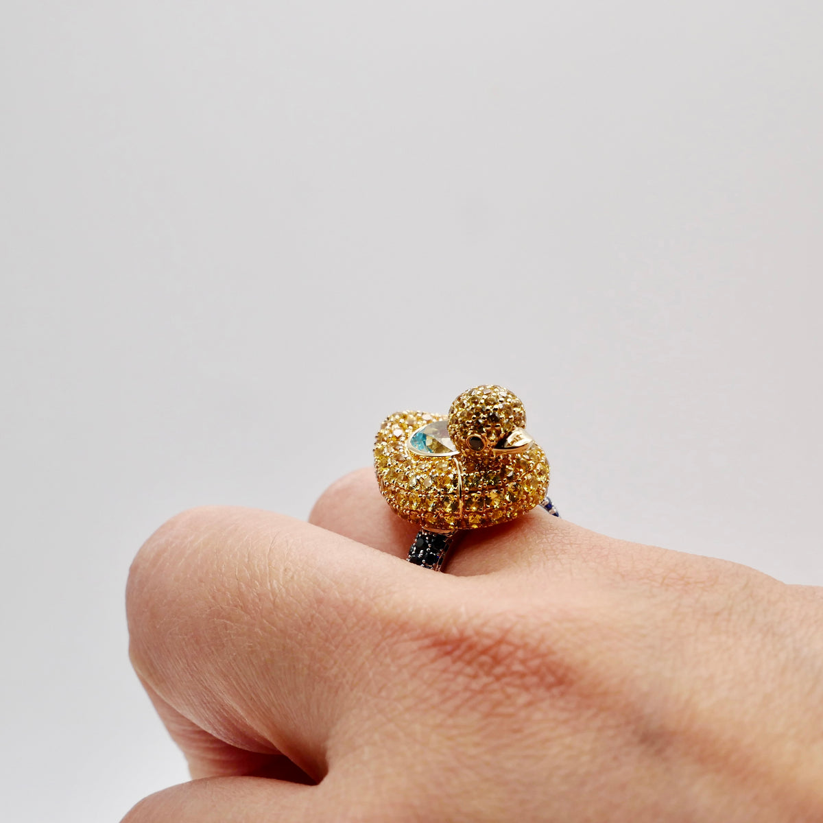 Aquamarine with Blue Sapphires Duckie Ring, 18K Gold
