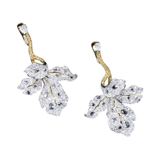 Diamond Maple Leaf Foliage Four Season Pendant Earrings, 18K Gold, view 2