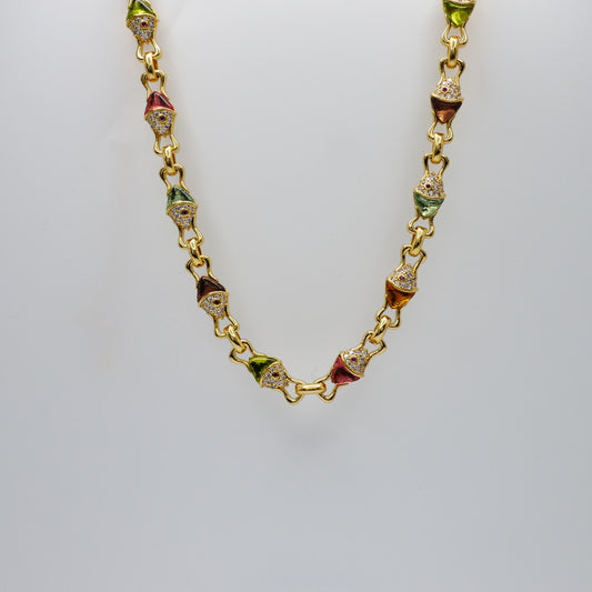 Fish Chain Necklace with Pavé Crystals and Enamel