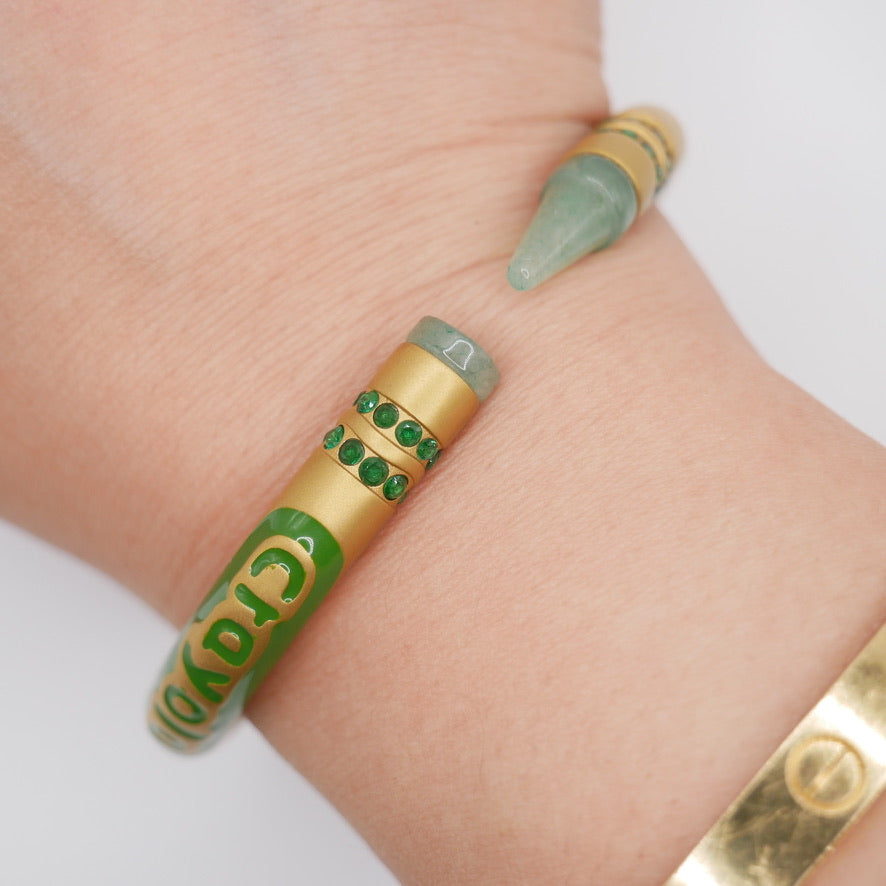 Crayon Bracelet with Nephrite and Lab Emeralds, 18K Gold Filled, Ready to Ship