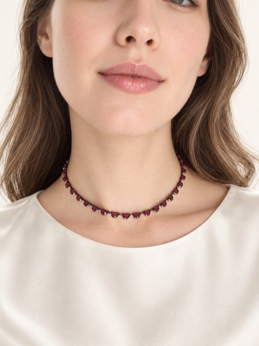Georgian Victorian Riviere Scalloped Half Moon Collet Ruby Tennis Necklace