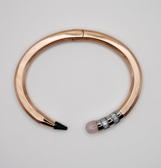 18K Gold Filled Pencil Bracelet Bangle with Moissanite and Pink Nephrite, Hypoallergenic, Waterproof and Tarnish Resistant | Nadine Ghosn style | Drake jewelry | Justin Bieber jewelry | Beyonce jewelry | novelty fun fine jewelry | by Disco Marshmallow
