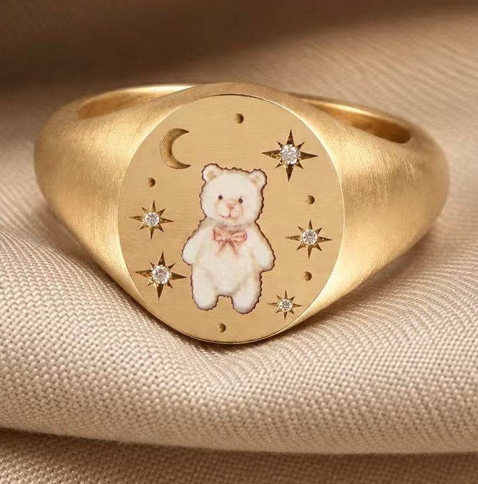 Custom Champlevé Enamel Signet Ring — Hand Painted Portrait or Any Design, 18K Gold