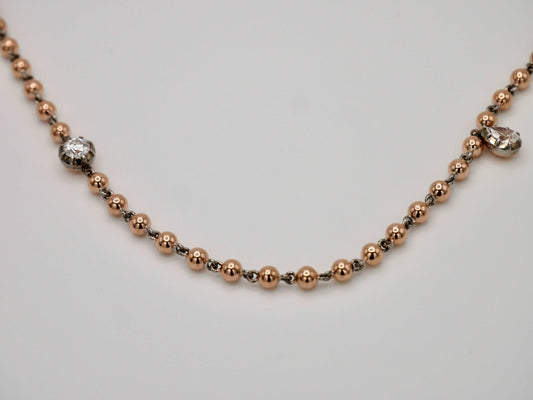 Georgian Victorian Art Deco Ball Chain Necklace with Round and Pear Moissanite or Diamonds, view 2