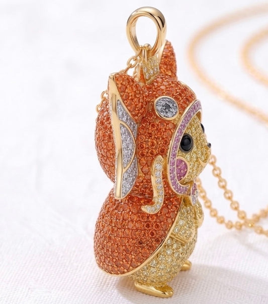 Pikachu in Magikarp Poncho Pendant Pavé Moissanite Sapphire or