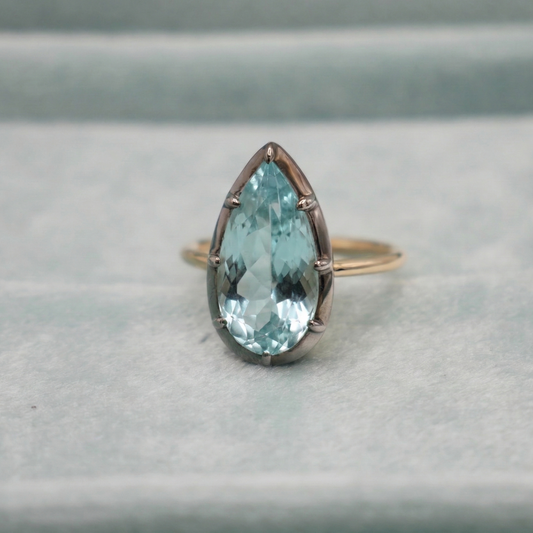 Georgian Victorian Pear Aquamarine Ring Setting, 14K Gold, view 2