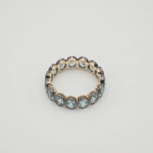 Antique Inspired Black Eternity Band with Oval Aquamarines in Milligrain Setting, view 2