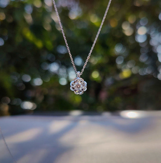 0.5 Ct Round Moissanite Scalloped 18K Gold Necklace | by Disco Marshmallow | Olivia Bond style | scallop setting | art deco jewelry