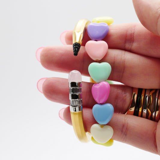 Rainbow Heart Stretchy Bead Bracelet