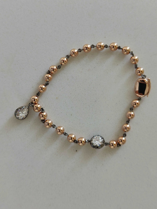Georgian Victorian Art Deco Ball Chain Multi Stone Bracelet, Lab Diamond or Moissanite, view 2
