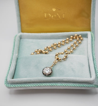 Georgian Victorian Ball Chain Round Pendant, Lab Diamond or Moissanite, view 3