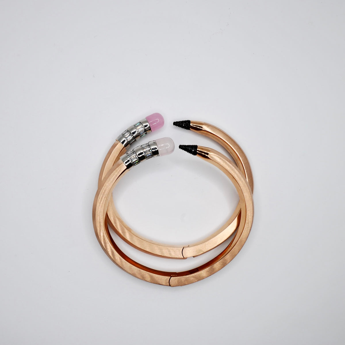 Pencil Bangle with Moissanite and Pink Nephrite, 18K Gold Filled, Ready to Ship