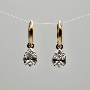 Pear Cut Moissanite or Diamond Georgian Victorian Gold Earrings, 14K Gold