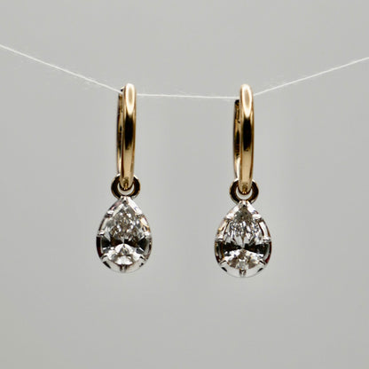 Pear Cut Moissanite or Diamond Georgian Victorian Gold Earrings, 14K Gold