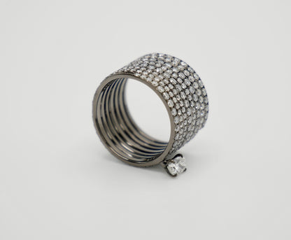 Oval Moissanite Ring with Pavé Rows, 18K Gold, view 2