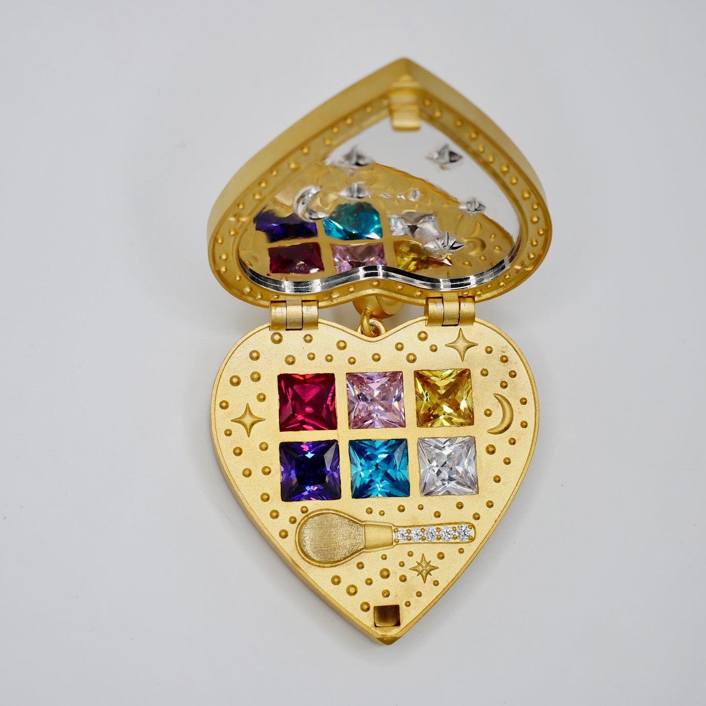 Celestial Makeup Palette Heart Locket Pendant in 18K Gold Filled