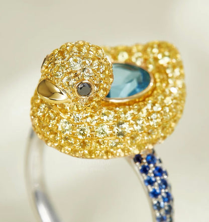 Aquamarine with Blue Sapphires Duckie Ring, 18K Gold, view 2