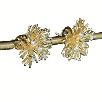 Sea Anemone Thistle Diamond Stud Earrings, 18K Gold, view 3