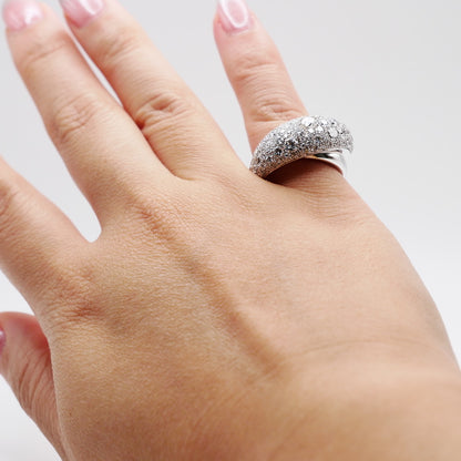 Pavé crossover dome ring in 18K white gold with lab grown diamonds, view 5